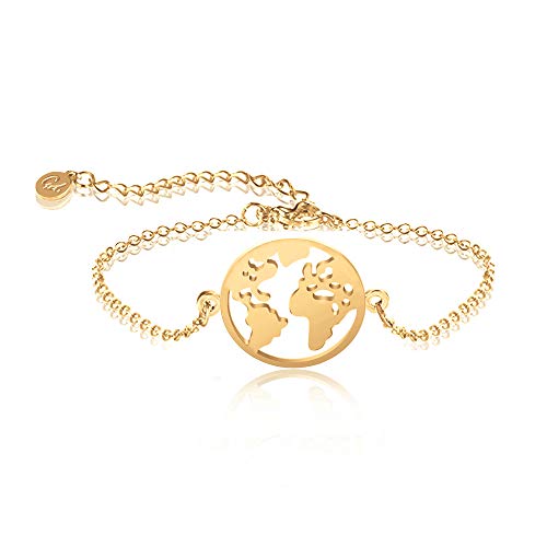 - Pulsera con cadena y colgante con globo terráqueo de GD Good. Designs est. 2015, de acero inoxidable en plata, oro u oro rosa, dorado, talla única