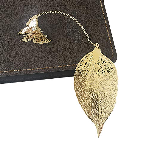 1 Pcs Metal marcadores arte hojas con mariposa Ven con caja de regalo perfecto para amigos y familiars(Dorado)