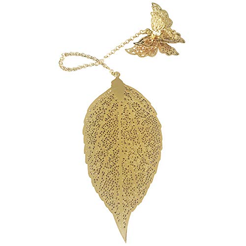 1 Pcs Metal marcadores arte hojas con mariposa Ven con caja de regalo perfecto para amigos y familiars(Dorado)