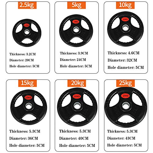 1 Piezas Caucho Discos Olímpicos 2 Pulgadas Pesas 2.5KG-25KG Barra Mancuernas Barbells Pesas De Gimnasia For Gimnasio En Casa Aptitud Del Ejercicio Del Entrenamiento De Elevación,2.5kg*1