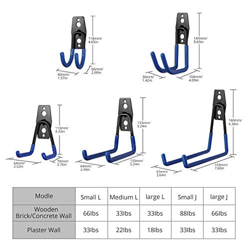 10 PCS Gancho Pesado de Pared Soporte de Pared Ganchos Pesados para Colgar Bici Herramientas Escaleras Colgador con 2 Tornillos de Fijación en Taller Almacen Casa Garaje Tiendas-Azul