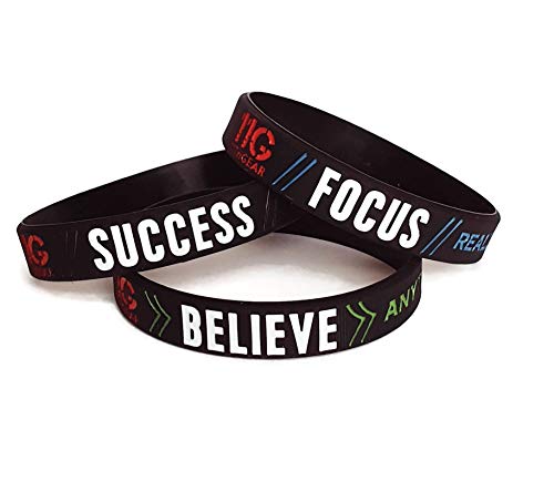 11thGear 3 Pulseras de Pulseras de Silicona de Cita Positiva Motivacional - Success Focus Believe