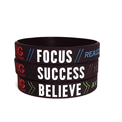 11thGear 3 Pulseras de Pulseras de Silicona de Cita Positiva Motivacional - Success Focus Believe