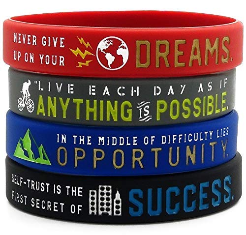 11thGear 4 Pulseras de Pulseras de Silicona de Cita Positiva Motivacional - Anything Is Possible Success Dreams Opportunity