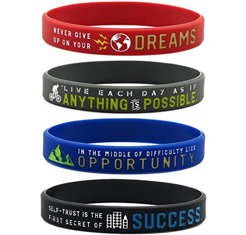 11thGear 4 Pulseras de Pulseras de Silicona de Cita Positiva Motivacional - Anything Is Possible Success Dreams Opportunity