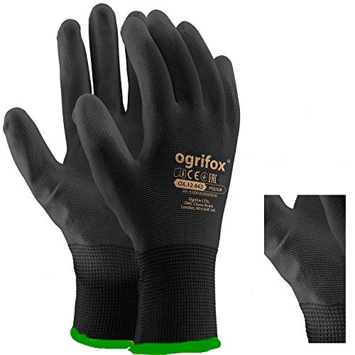 12 o 24 pares de guantes de trabajo de nailon negro revestidos de poliuretano. Guantes AJS Workwear Ltd para jardinería, construcción y mecánica