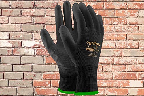 12 o 24 pares de guantes de trabajo de nailon negro revestidos de poliuretano. Guantes AJS Workwear Ltd para jardinería, construcción y mecánica