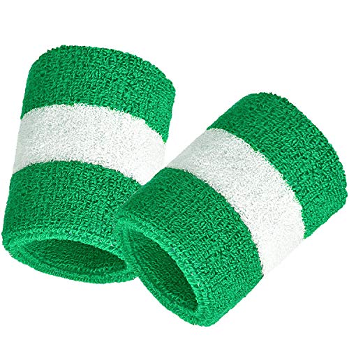 12 Piezas de Muñequera Deportiva Pulsera Banda de Algodón para Hombres y Mujeres, Buena para Tenis, Baloncesto, Correr, Gimnasio, Ejercicio (Color de Navidad, Verde Blanco Verde)