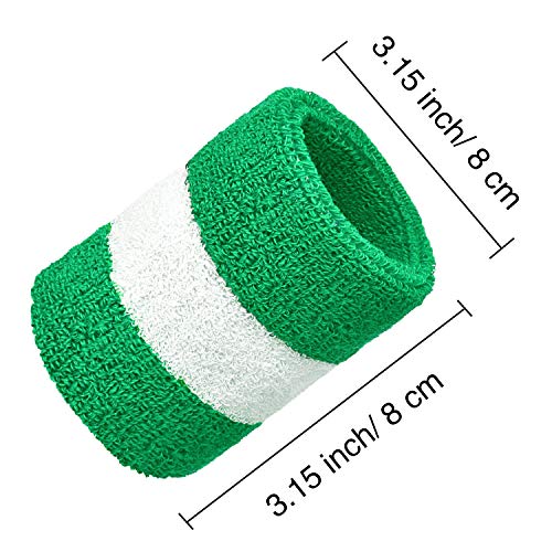 12 Piezas de Muñequera Deportiva Pulsera Banda de Algodón para Hombres y Mujeres, Buena para Tenis, Baloncesto, Correr, Gimnasio, Ejercicio (Color de Navidad, Verde Blanco Verde)