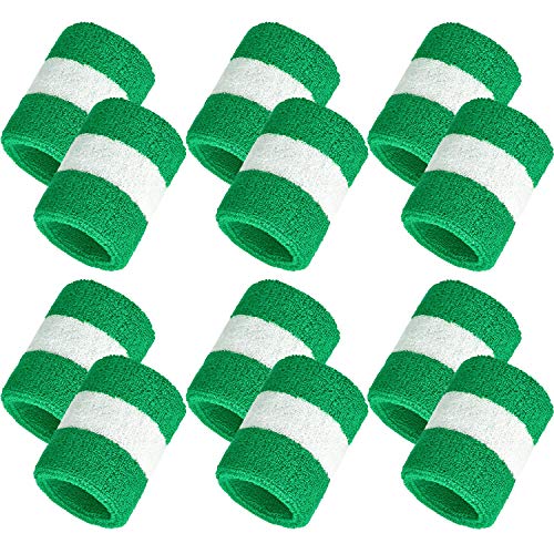 12 Piezas de Muñequera Deportiva Pulsera Banda de Algodón para Hombres y Mujeres, Buena para Tenis, Baloncesto, Correr, Gimnasio, Ejercicio (Color de Navidad, Verde Blanco Verde)