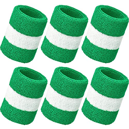 12 Piezas de Muñequera Deportiva Pulsera Banda de Algodón para Hombres y Mujeres, Buena para Tenis, Baloncesto, Correr, Gimnasio, Ejercicio (Color de Navidad, Verde Blanco Verde)