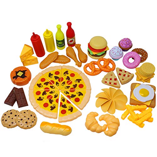135pcs Corte de Frutas y Alimentos Verduras Pizza Juego de Plástico para Niños 3 Años, Accesorios de Cocina Set de Alimentos de Corte Juguete del Bebé