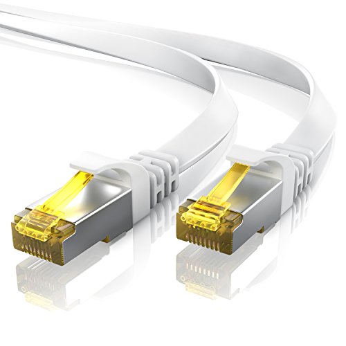 15m Cable de Red Cat.7 Plano - Cable Ethernet -Gigabit Lan 10 Gbit s -Cable de Conexión - Cable Plano- Cable de Instalación - Cable en Bruto Cat 7 Apantallamiento U FTP PiMF con Conector RJ45