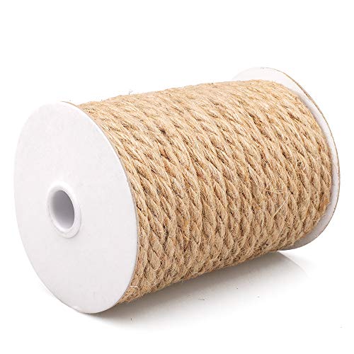 15M Cuerda de Yute Gruesa Cuerda cáñamo 10mm,Natural Rollo de Cordel Yute para Embalaje,decoración, jardinería