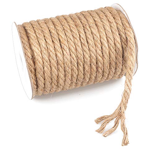 15M Cuerda de Yute Gruesa Cuerda cáñamo 10mm,Natural Rollo de Cordel Yute para Embalaje,decoración, jardinería