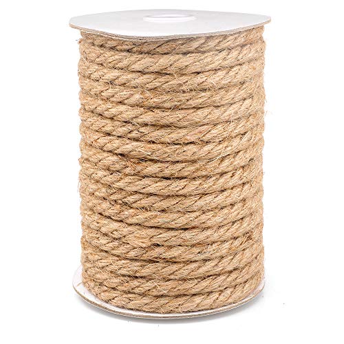 15M Cuerda de Yute Gruesa Cuerda cáñamo 10mm,Natural Rollo de Cordel Yute para Embalaje,decoración, jardinería