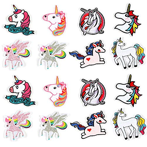 16 parches de unicornio, coloridos parches para planchar, pegatinas de apliques bordados para camiseta, chaquetas, pantalones vaqueros, mochila y zapatos