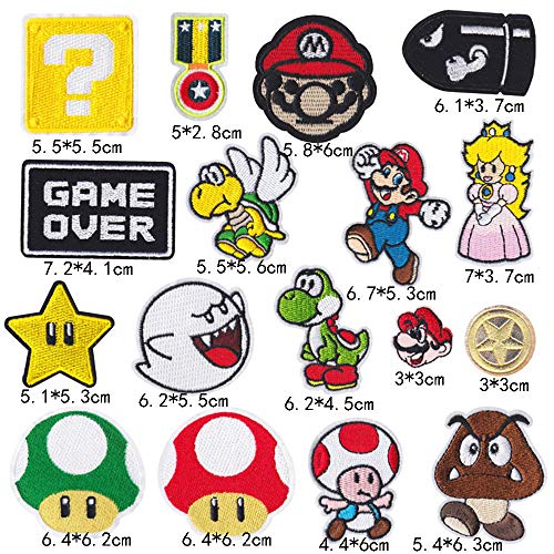 17 piezas Parches de planchado para videojuegos de Super Mario Bros, parches bordados, parches para coser en ropa, chaquetas, mochilas, vaqueros