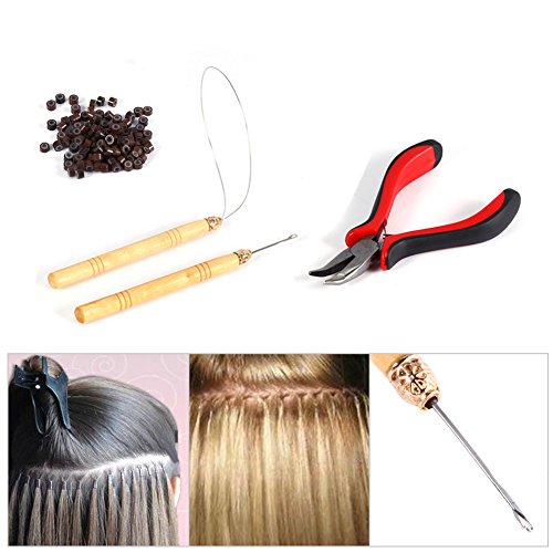 1Pieza alicates + 1pc tirar aguja + 1pc anillo Aguja + 200pcs perlas de silicona Micro enlaces/extensiones de pelo herramienta Kits de maquillaje Set