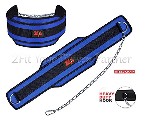 2 Fit cinturón para neopreno peso Lfiting cinturón gimnasio respaldo cuerpo edificio Dip cinturón con cadena de metal azul, Unisex