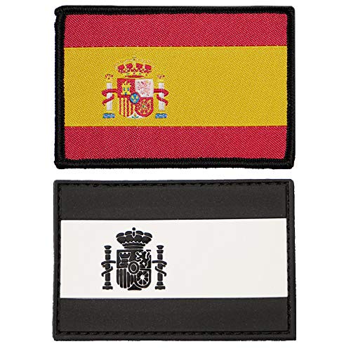 2 Parches bordados bandera España con Velcro - Color y Fluerescente - Escudos bordados - 2 Insignias - Parches Militares - 75 x 50 mm