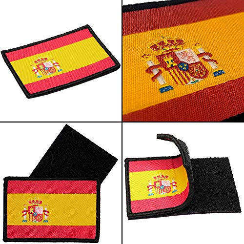 2 Parches bordados bandera España con Velcro - Color y Fluerescente - Escudos bordados - 2 Insignias - Parches Militares - 75 x 50 mm