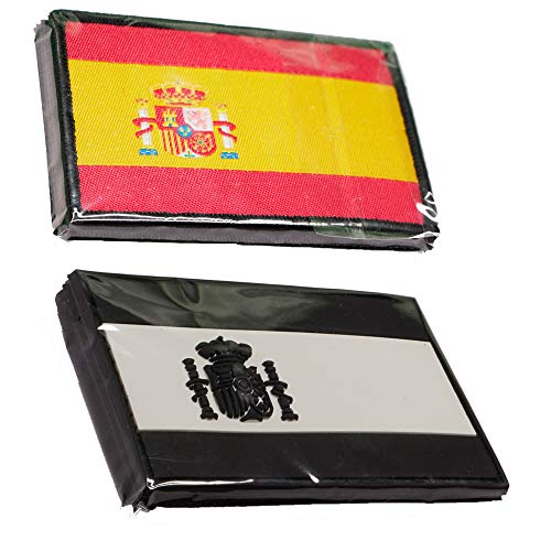 2 Parches bordados bandera España con Velcro - Color y Fluerescente - Escudos bordados - 2 Insignias - Parches Militares - 75 x 50 mm