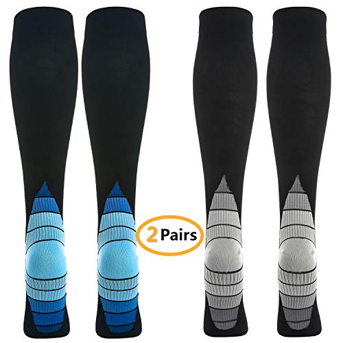 2 Pares Calcetines/Medias de Compresión para Hombres y Mujeres, Running, Deporte, Correr, Senderismo, Volar, Viajar, Varicosas, Embarazo y Médicos (EU 39-42, Azul+Gris- 2 Pairs)