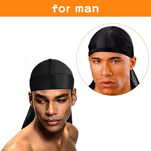 2 PCS Durag de Seda Para Hombres y Mujeres, Gorro de Onda Sedoso 360 Bandanas Piratas Para Hombre, Pañuelos de Cabeza de Satén Turbante Para el Cabello Con Cola Extra Larga y Correas Anchas