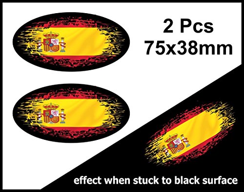 2 Pcs Fade a Negro Llevar Grunge Diseño Ovalado con Bandera de España español País para Casco Moto Pegatina para Coche 75 x 38 mm