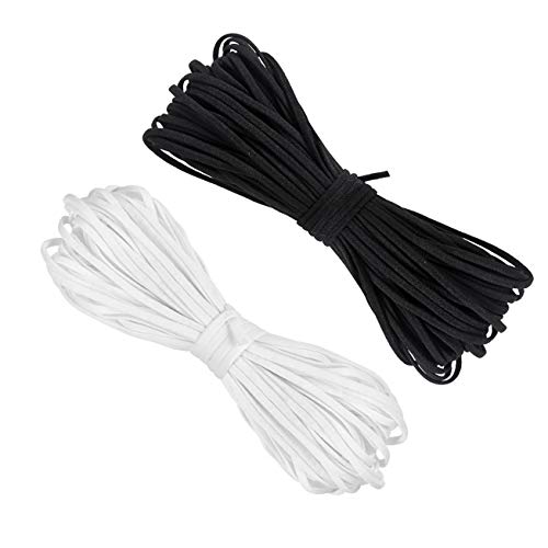 2 piezas 20m Goma Elastica Costura 5mm Elastica Redondos Cintas Elásticas Costura Y Manualidades DIY Cordón Goma Elástico para Coser Ropa(Blanco + Negro) (Blanco + Negro)