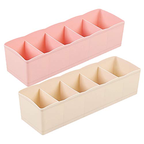 2 Piezas Organizador de Ropa Interior, Calcetines universales Estuche de Almacenamiento de plástico,para Sujetadores, Ropa Interior, Calcetines, Corbatas, Bufandas Pañuelos (Rosa claro, albaricoque)