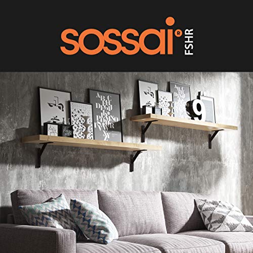 2 x Sossai® Soportes de diseño para balda | escuadra sujeción de pared para balda 240 x 240 mm (FSHR) Soporte de estante | Color: Negro mate | Material: Aluminio