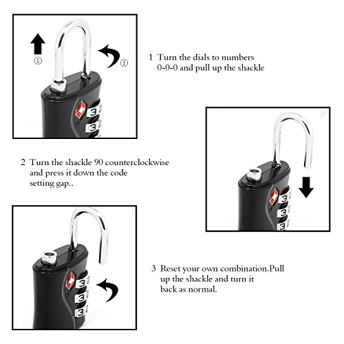 2 x TSA Candado Combinacion Seguridad Maleta Equipaje Taquilla Candados Viaje Taquilla Lock eeuu con Cable de Bloqueo 100 cm (Negro)