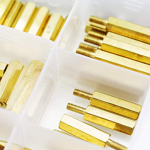 200 pcs M2.5 Male femelle laiton Spacer Plateau, Separadores Kit de tuercas de tornillo de acero inoxidable, Cobre latón Pilares Circuito Espaciador Redondo Cabeza de cilindro individual