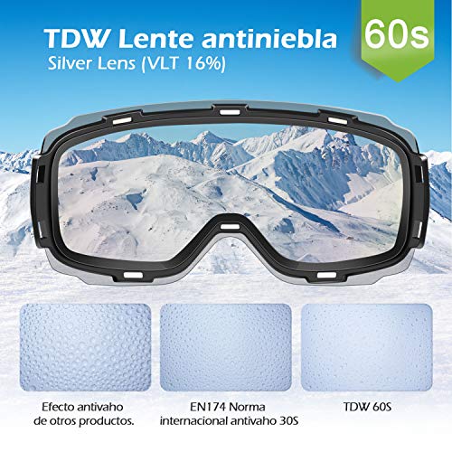 [2019 Nuevo] TDW Gafas de Esquí Anti-niebla, Lente magnética con Hebilla fija con Protección 100% UV, Esponja de 3 Capas,Compatible con Casco, Seguridad para Esquiar, Patinar y otros Deportes de Nieve