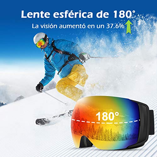 [2019 Nuevo] TDW Gafas de Esquí Anti-niebla, Lente magnética con Hebilla fija con Protección 100% UV, Esponja de 3 Capas,Compatible con Casco, Seguridad para Esquiar, Patinar y otros Deportes de Nieve