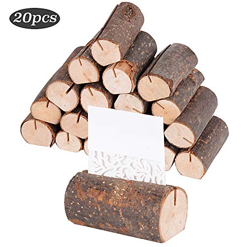 20pcs Soportes Tarjetas Tocón Madera Foto Pinzas Clips Sostenedor Nota Nombre Número Mensaje Decoración de Mesa Boda