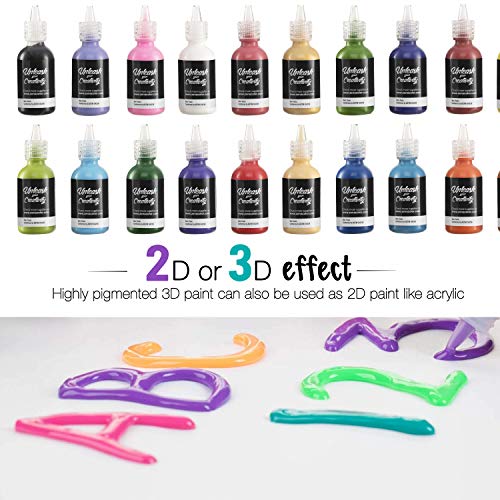 24 Botellas de Pintura 3D Textil y Tejido - Aprieta sobre los Tubos (29mL) para Extender Pintura para Ropa (Algodón) - Personaliza Camisetas, Ropa y Decora Cuadros, Madera, Vidrio
