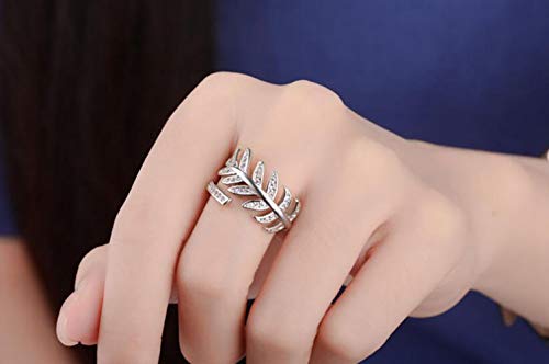 24 JOYAS Anillo Ajustable Hoja de Plata y Brillantes para Mujer, Boda, Enamorados, Aniversario o Regalo romántico