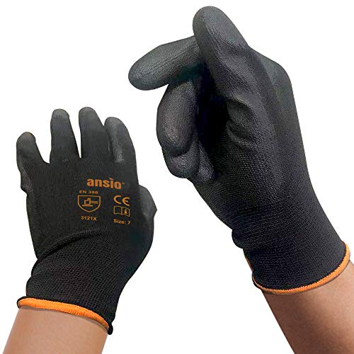 24 pares Guantes de trabajo Guantes de trabajo de manipulación general de nylon negro sumergido en palma de PU - Grandes