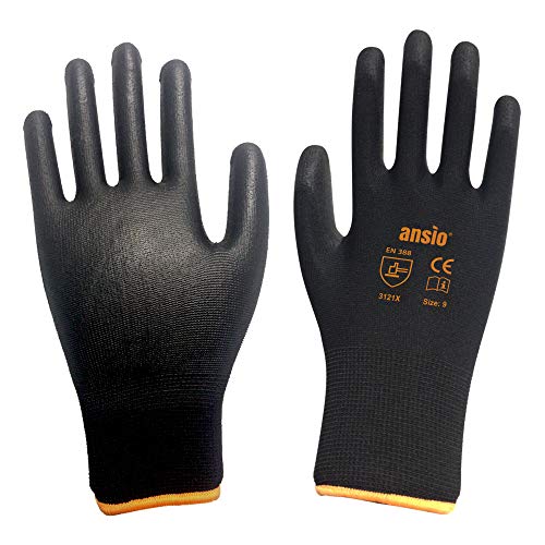 24 pares Guantes de trabajo Guantes de trabajo de manipulación general de nylon negro sumergido en palma de PU - Grandes