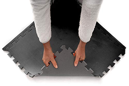 24 x Negro Colchonetas, Suelo para Gimnasio, EVA Puzzle 60cm x 60cm x12mm con Reverso Antideslizante, Certificacion Libre De Toxicos