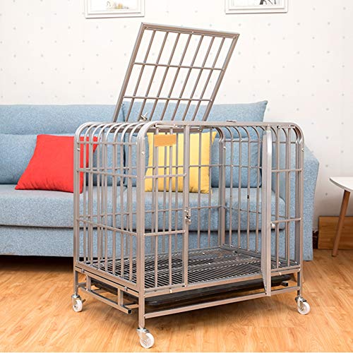 25/31/78 Pulgadas Heavy Duty Jaula del Animal doméstico con la Bandeja y Las Ruedas, impedir la Fuga de Bloqueo, se Ajusta a Razas de Perros Grandes Mascotas (Color : Silver, Size : 95×65×85cm)