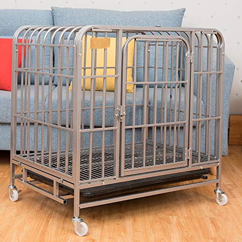 25/31/78 Pulgadas Heavy Duty Jaula del Animal doméstico con la Bandeja y Las Ruedas, impedir la Fuga de Bloqueo, se Ajusta a Razas de Perros Grandes Mascotas (Color : Silver, Size : 95×65×85cm)