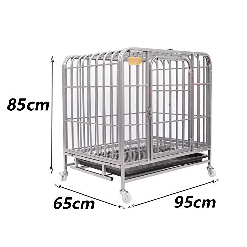 25/31/78 Pulgadas Heavy Duty Jaula del Animal doméstico con la Bandeja y Las Ruedas, impedir la Fuga de Bloqueo, se Ajusta a Razas de Perros Grandes Mascotas (Color : Silver, Size : 95×65×85cm)