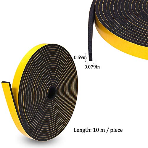 2pcs Adhesive Weather Strip Foam Seal Tape Single Sided Sponge Tapes Adhesive Sticker Foam Glue Strip Sealing for Gap Seal 15mmx2mm