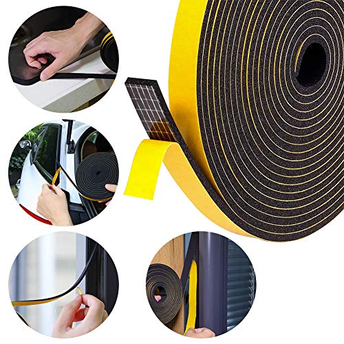 2pcs Adhesive Weather Strip Foam Seal Tape Single Sided Sponge Tapes Adhesive Sticker Foam Glue Strip Sealing for Gap Seal 15mmx2mm