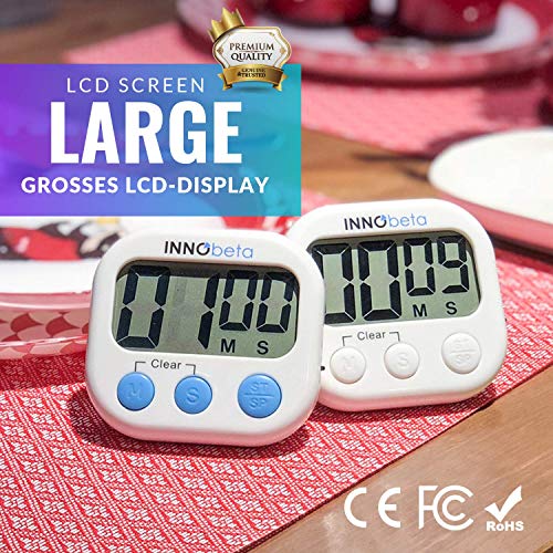 2x Temporizador digital de Cocina con cuenta atrás, Electrónico cronómetro y Magnético temporizador, Fitness Timer convolumen de alarma fuerte ajustable, Base magnética y Gancho del soporte retráctil