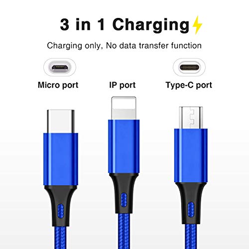 3 en 1 Multi Cable de Carga, AIVWIS 1.2M Cable Multiple Cargador Micro USB Tipo C Nylon Multi USB Cargador para Smartphones, Tablets, Xiaomi, Galaxy, Honor, OnePlus, LG, Kindle y Más - Azul